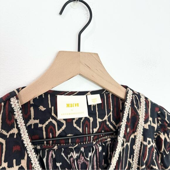 Anthropologie Maeve Veda Printed Embroidered Peasant Blouse Size XXS Petite - Picture 6 of 8